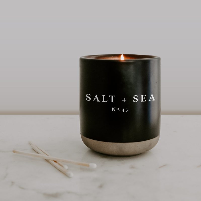 C035BS SALT SEA BLACK STONEWARE CANDLE SWEET WATER DECOR 5