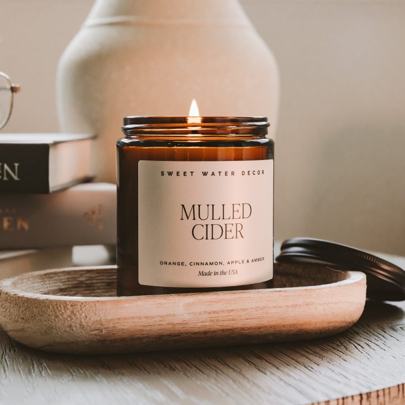 C105A MULLED CIDER AMBER JAR CANDLE INFINITY HOMES MAY 2023 SWEET WATER DECOR 1