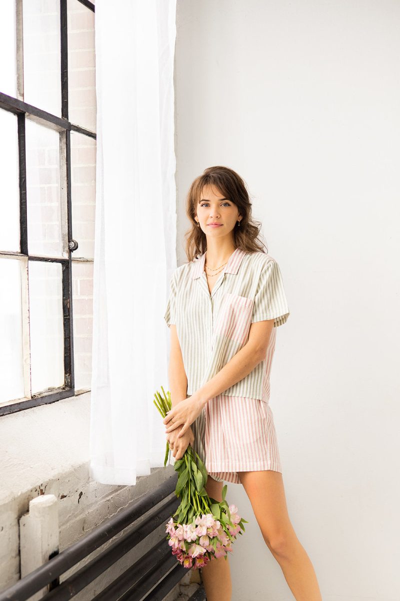 Cropped Button Down High Waisted Color Block Shorties 2