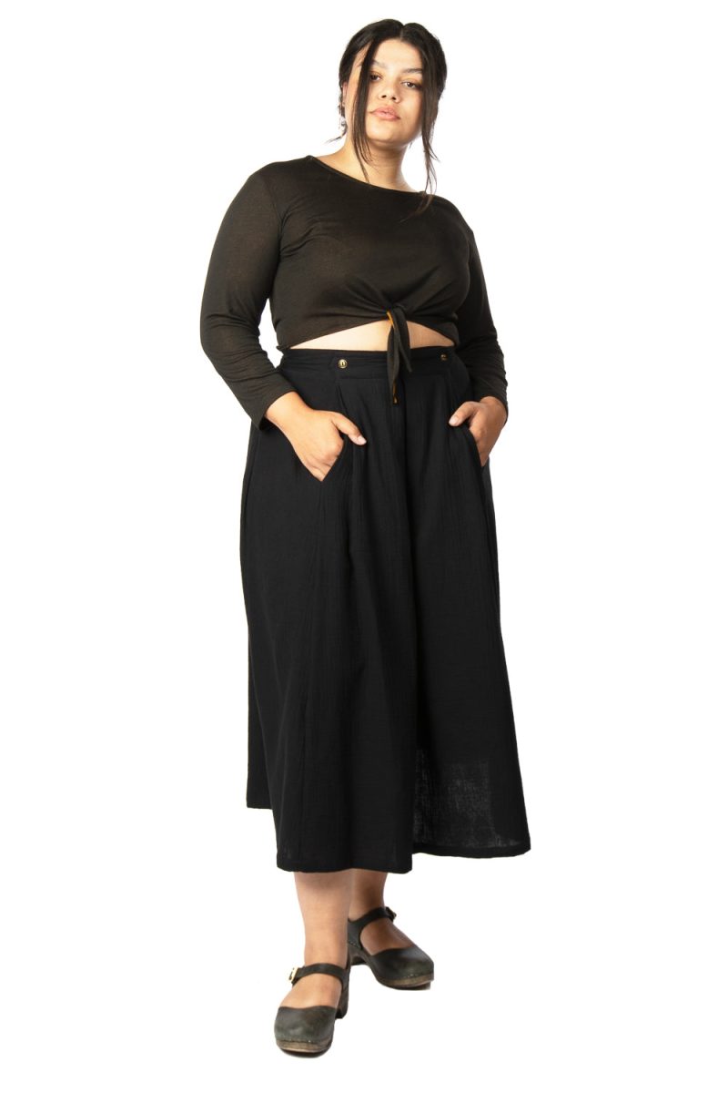 Field Day FW19 tie top black knit cotton double gauze rue skirt plus size 12