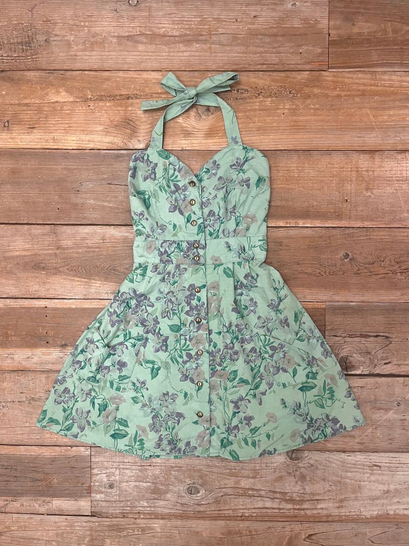 Field Day Over Dyed Bedding Dress Large Green Trumpet Flowers