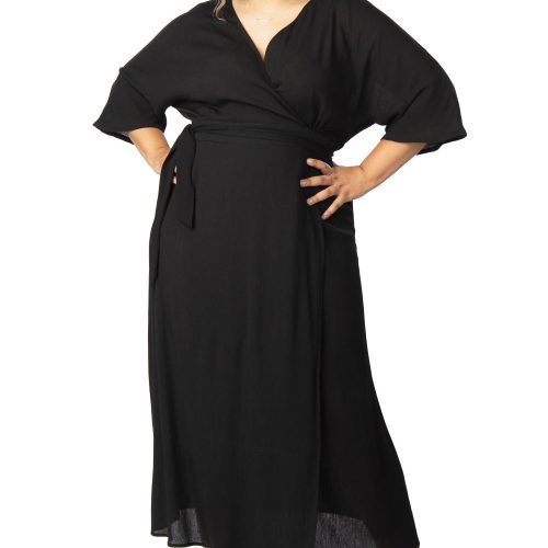 Field Day diana black wrap dress with pocket plus size FW19 89