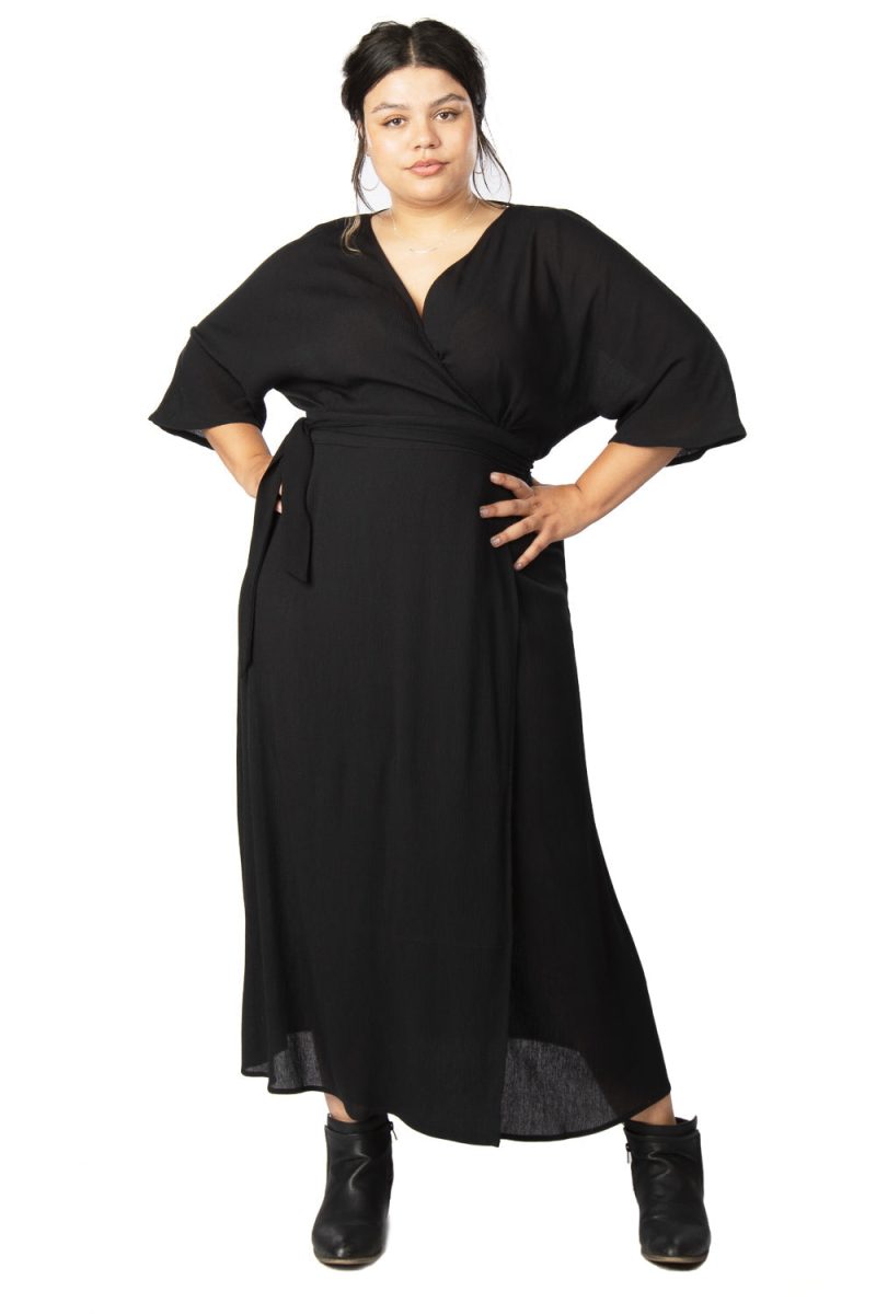 Field Day diana black wrap dress with pocket plus size FW19 89