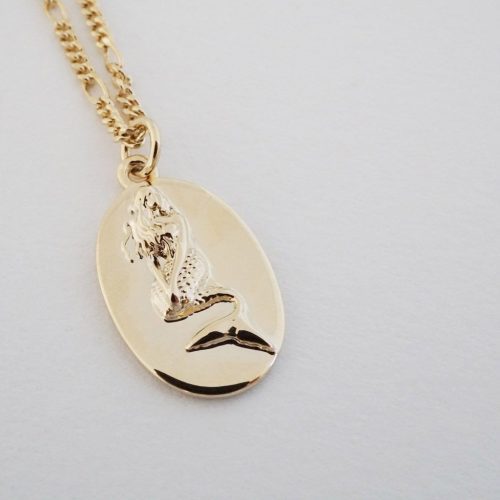 Mermaid Disc Pendant Necklace gold 5