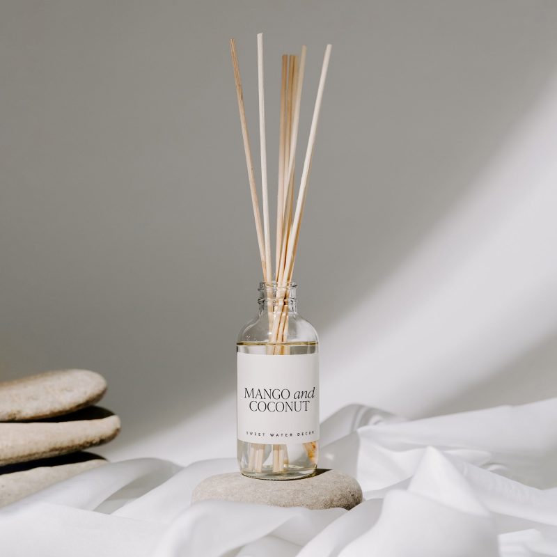 R130C MANGO AND COCONUT CLEAR REED DIFFUSER SOONA MAY 2023 SWEET WATER DECOR 3