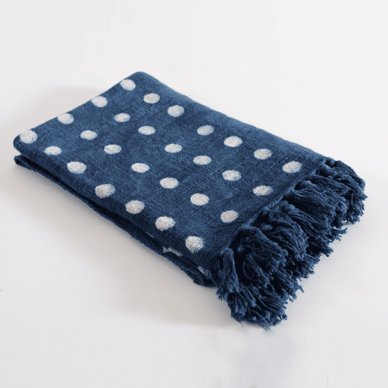 ResistDyedIndigoWovenCottonThrow PolkaDot