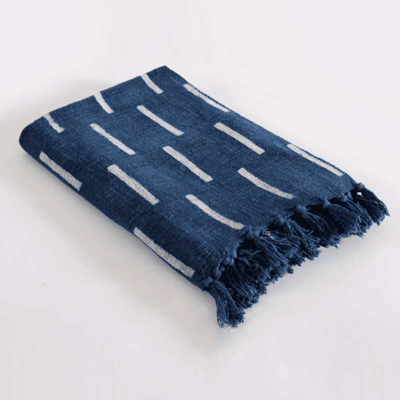 Resist Dye Cotton Woven Throw Blue Broad Strokes