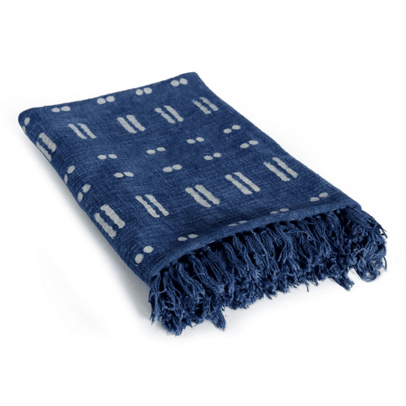 Resist Dye Cotton Woven Throw Blue Morse Code