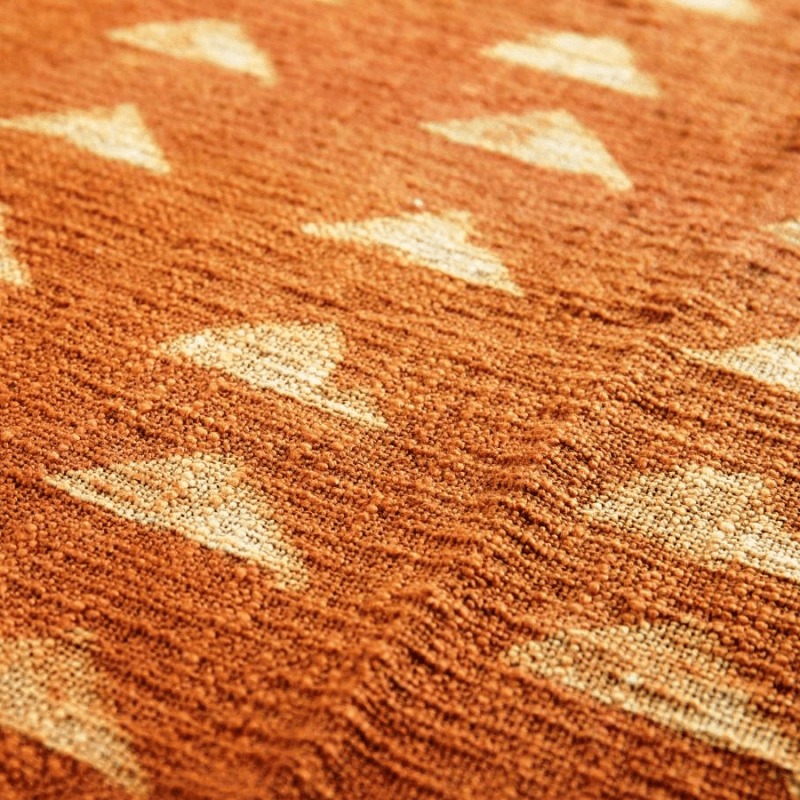 Resist Dye Cotton Woven Throw Terracotta Triangle Detail