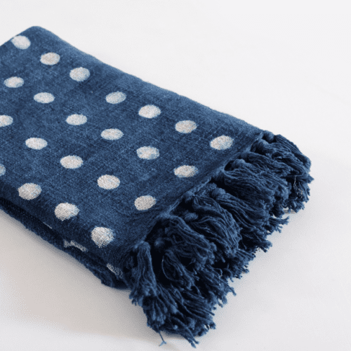 Resist Dyed Indigo Woven Cotton Throw Polka Dot