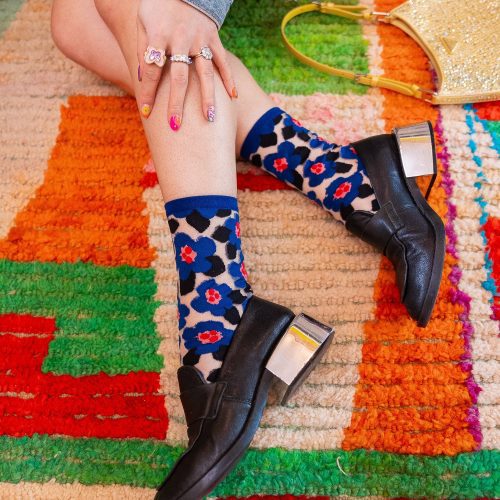 SockCandyBoldBluefloralsheersockbluefloralsocksandloafers