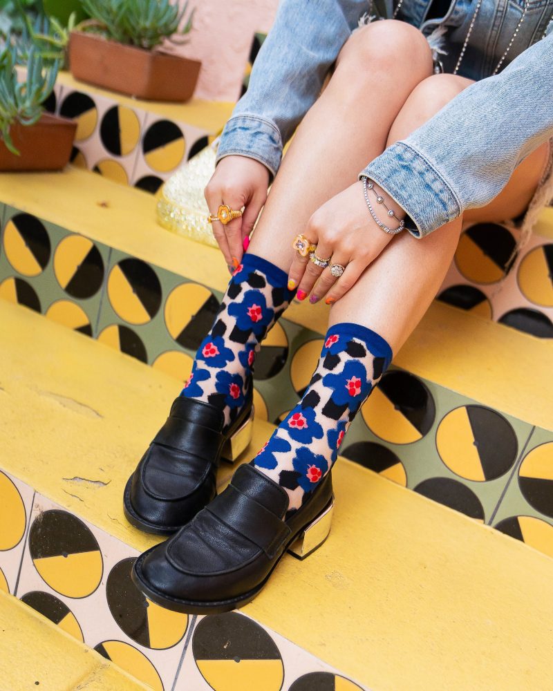 SockCandyBoldBluefloralsheersockbluefloralsocksandloafersmarimekko