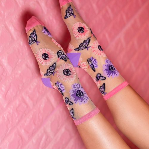 SockCandyButterflyFloralSocksSunflowerSheerSocks