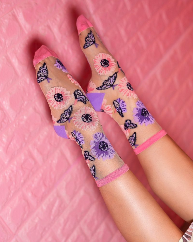 SockCandyButterflyFloralSocksSunflowerSheerSocks