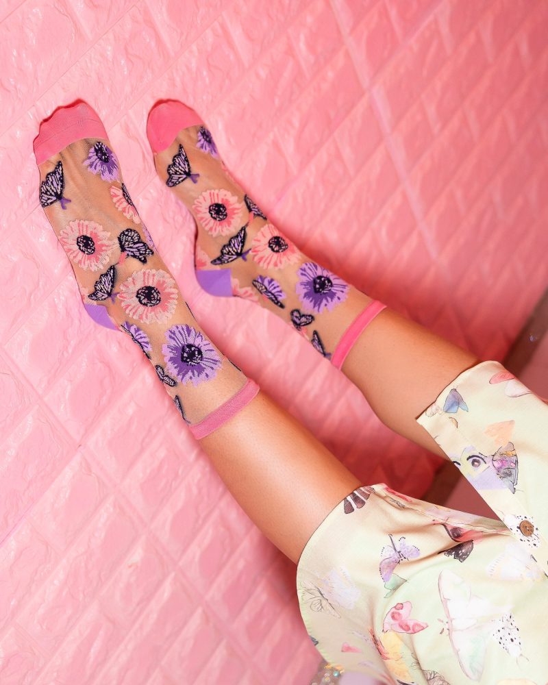 SockCandyButterflyFloralSocksSunflowersheersockswithdesigns