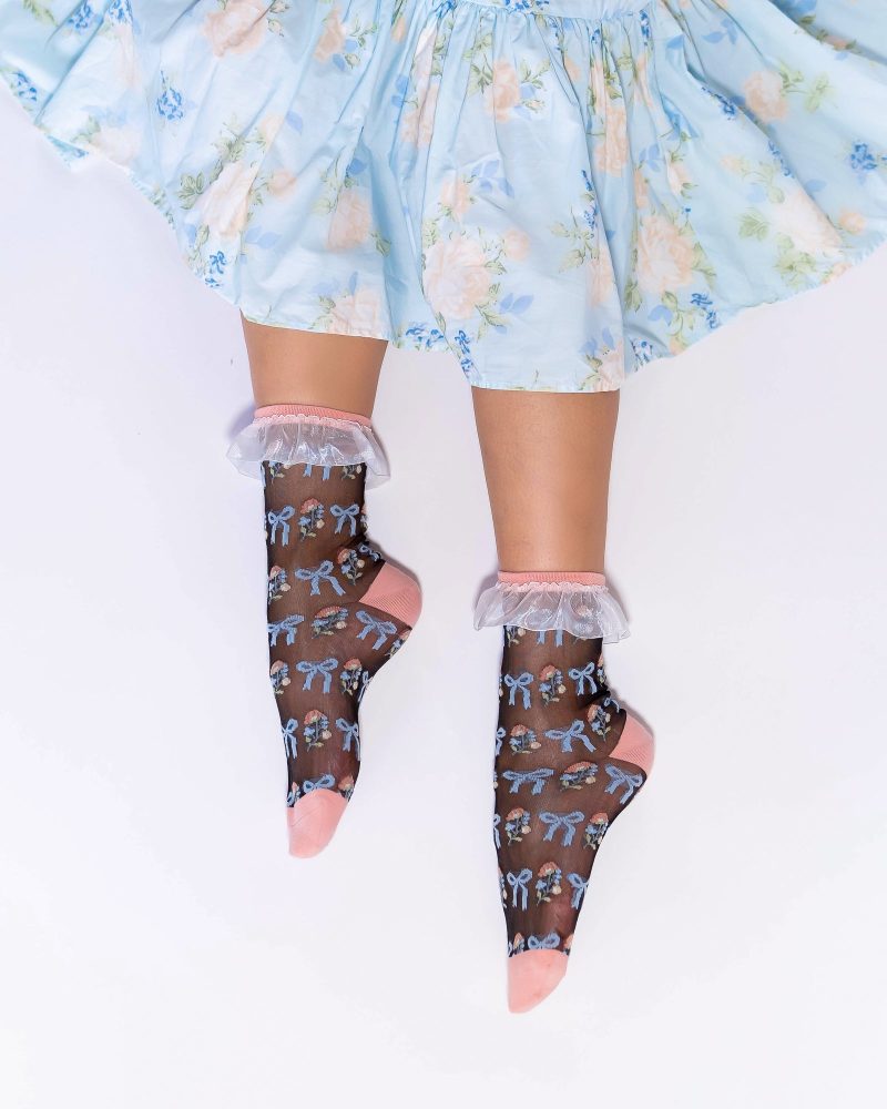 SockCandyFloralBowRuffleBlackSheerAnkleSockProduct1