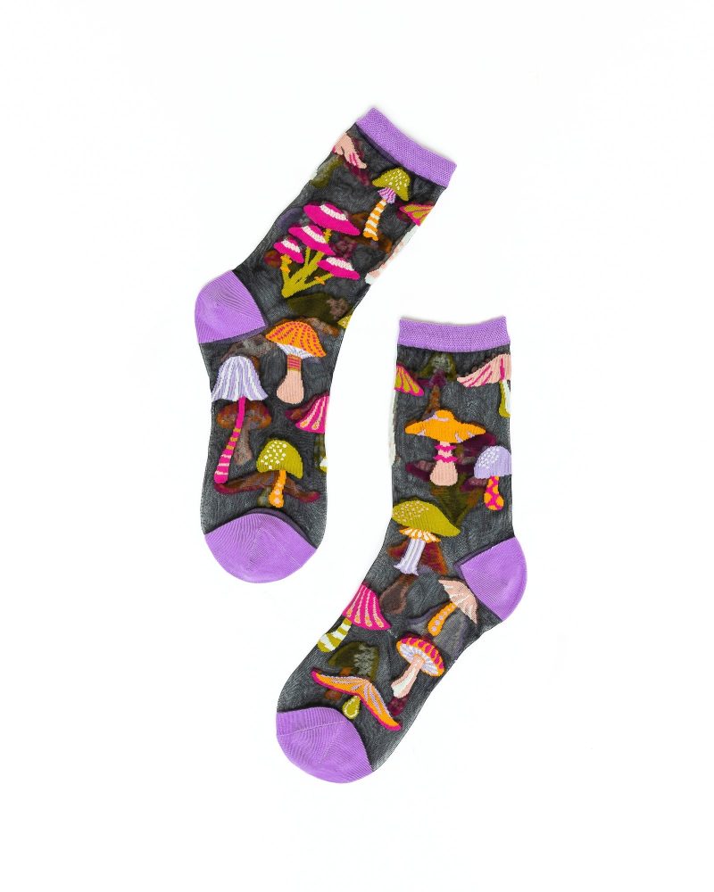 SockCandyMagicMushroomsBlackSheerCrewSock