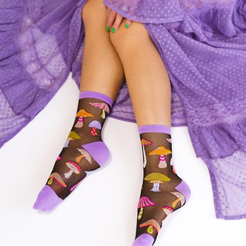 SockCandyMagicMushroomsBlackSheerCrewSockmushroomprintsocks