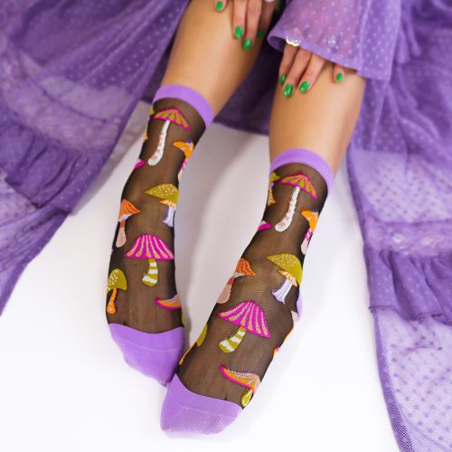 SockCandyMagicMushroomsBlackSheerCrewSockwomensfashionsocks