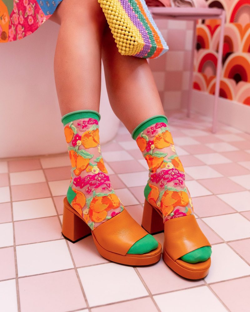 SockCandyOrangeFloralSheersockorangeprintsocks