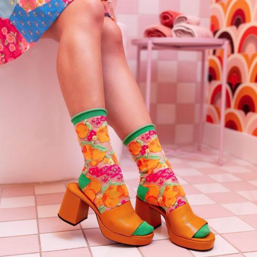 SockCandyOrangeFloralSheersockorangeprintsocksandheels