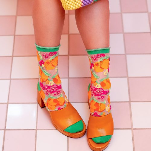 SockCandyOrangeFloralSheersockorangeprintsockscolorfulstyle