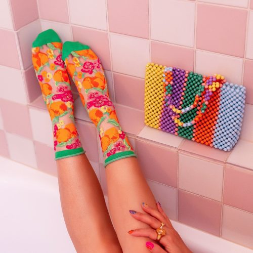 SockCandyOrangeFloralSheersockorangeprintsocksforwomen