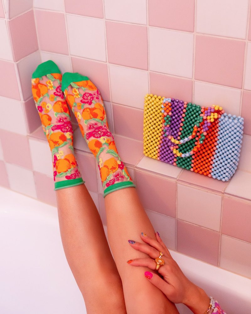 SockCandyOrangeFloralSheersockorangeprintsocksforwomen