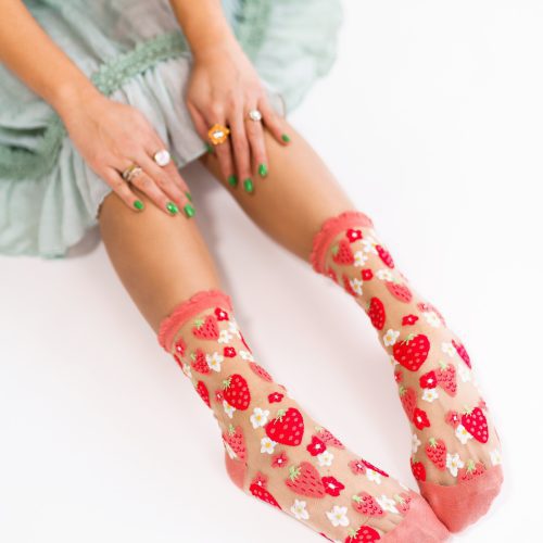 SockCandyStrawberryDaisyRuffleSheerCrewSockstrawberrysocksforwomen