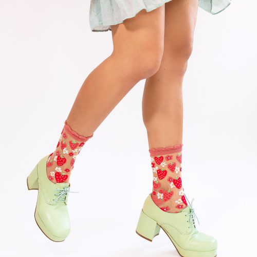 SockCandyStrawberryDaisyRuffleSheerSocksandLoafers