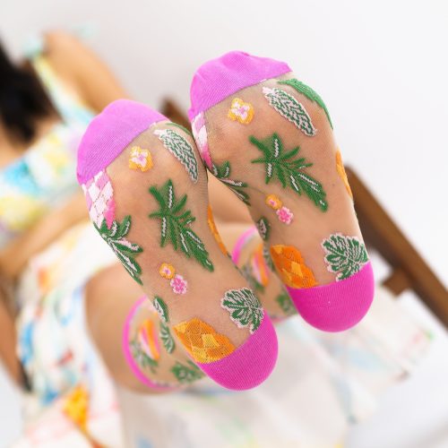 SockCandyTropicalPineapplesSheerSockPinkandorangesocks