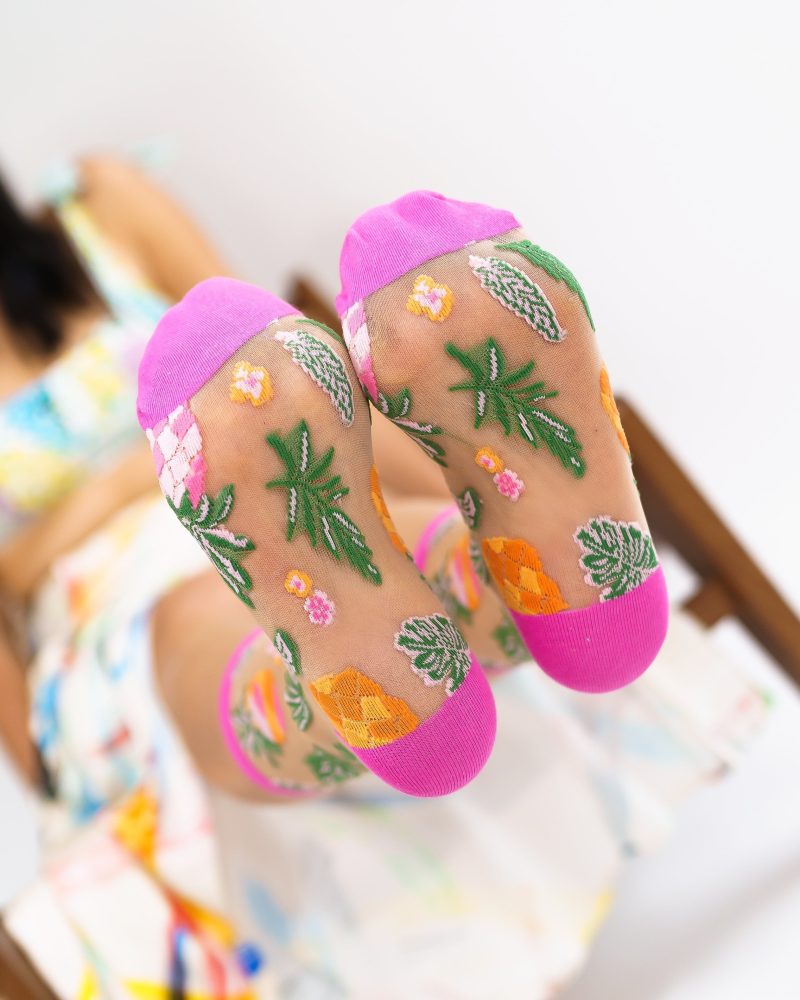 SockCandyTropicalPineapplesSheerSockPinkandorangesocks