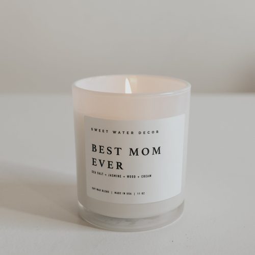 WJ002 BEST MOM EVER WHITE JAR QUOTE CANDLE SWEET WATER DECOR MARCH 2022 2