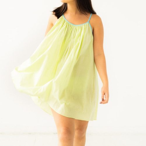 Woven Cotton Babydoll 33 Elastic Straps Lime Blue