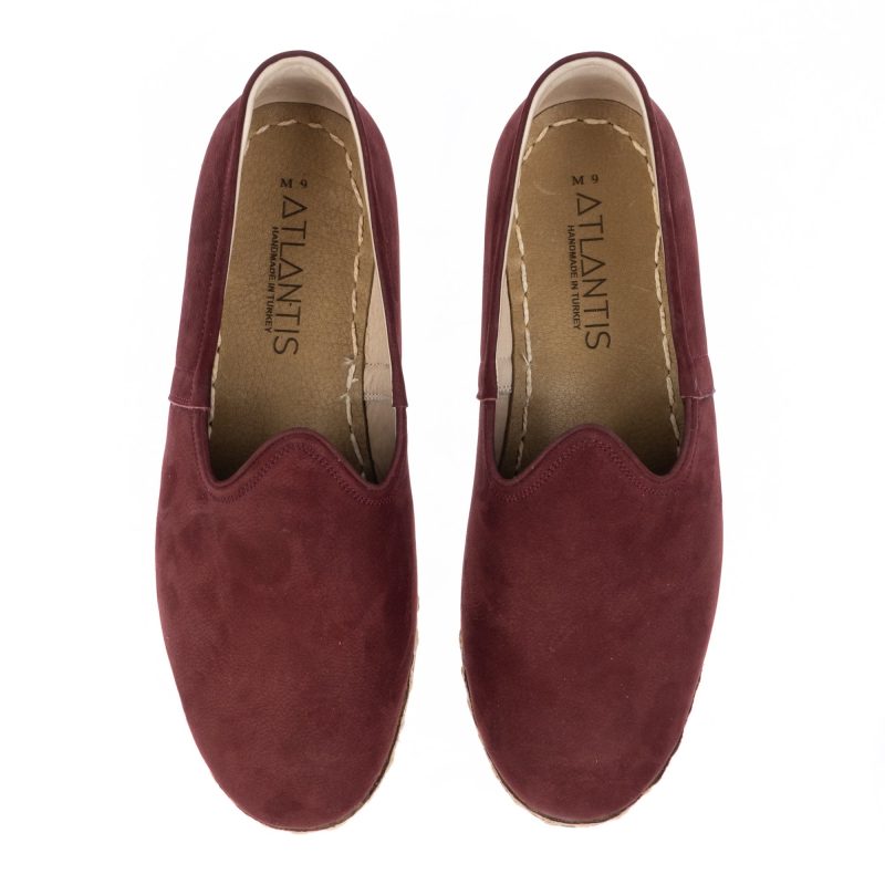 atlantis handmade shoes burgundy nubuck turkish slip ons