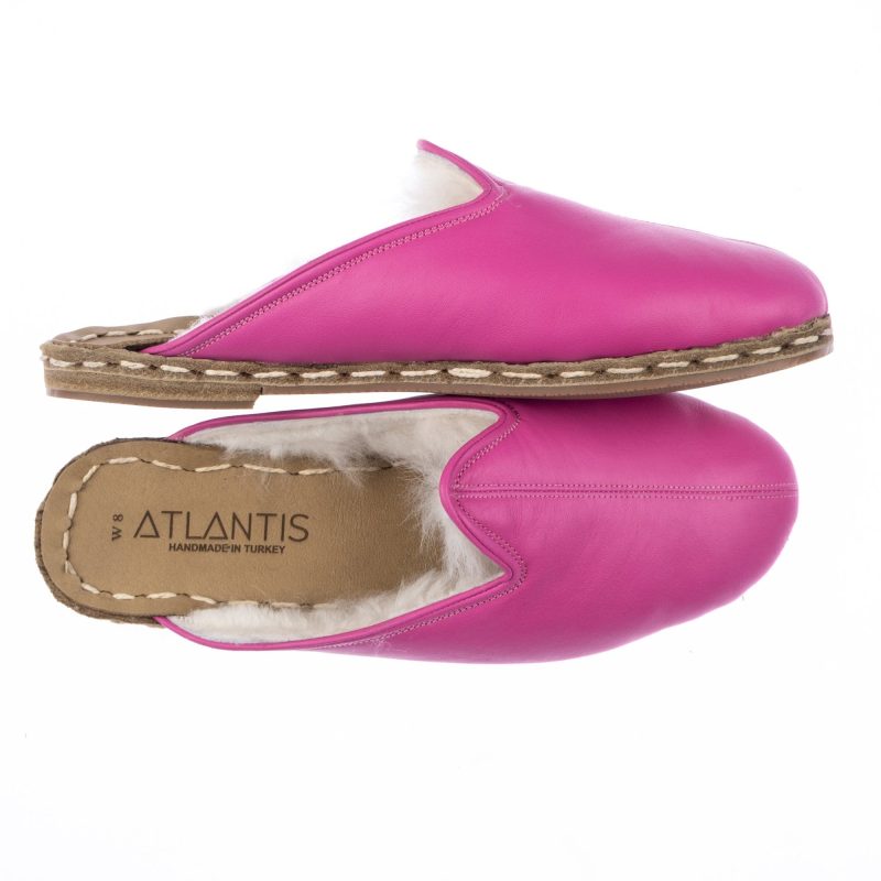 atlantis handmade shoes pink slippers with shearling sabah slippers