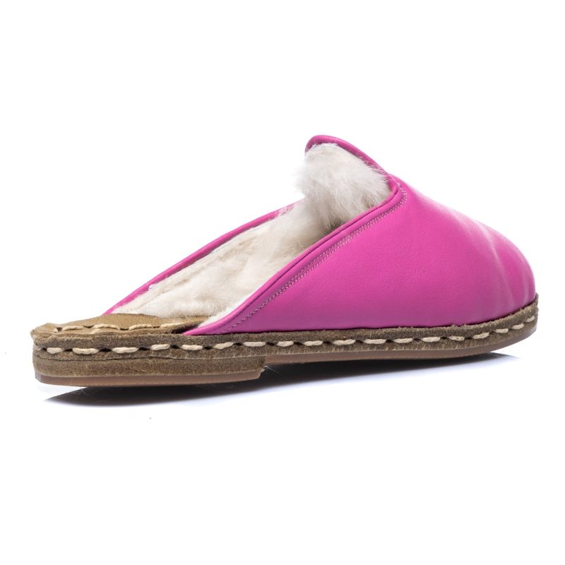 atlantis handmade shoes pink slippers with shhepskin