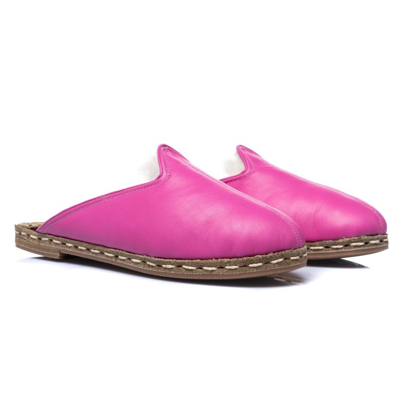 atlantis handmade shoes pink turkish slippers with shearling