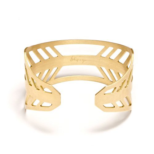 back view of bridge of the gods cuff bracelet in brass by portland jewelry designer betsy iya