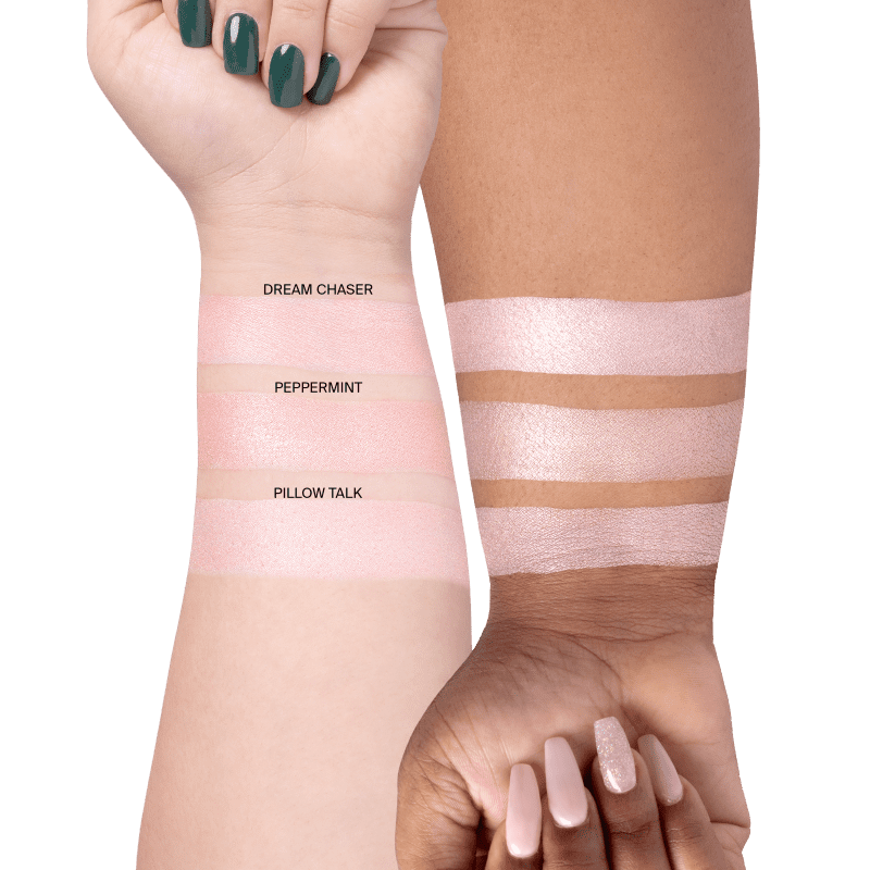 highlighter arms swatch dream chaser peppermint pillow talk label 72f2b65b b693 4401 a26e 47fe172025d9