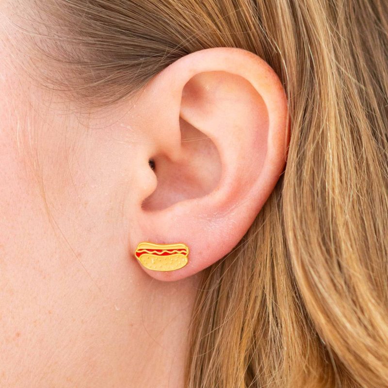 hot dog enamel earrings jewelry jenny lemons 379569