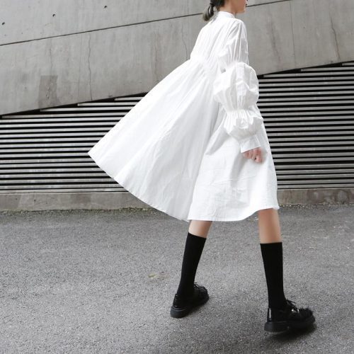 marigold shadows dresses hotaru long sleeve pleated shirt dress white 28312676827202