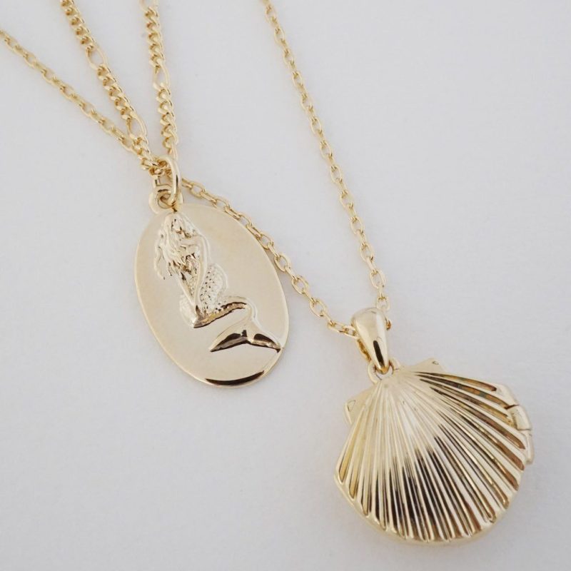 shell and mermaid necklaces together