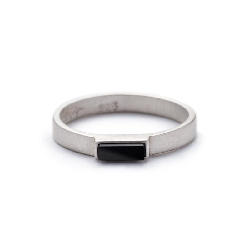 yana ring black jasper rectangle silver front by betsy iya